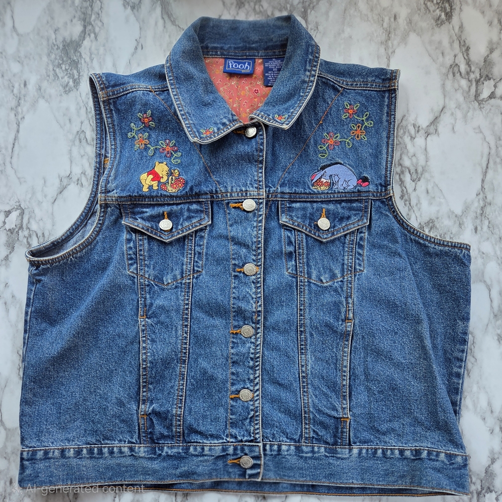 Pooh Embroidered Denim Vest